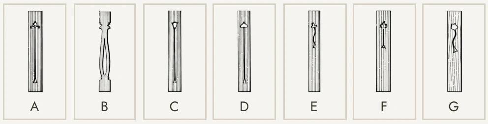 BS4 optional motif inserts, designs A, B, C, D, E, F and G from left to right