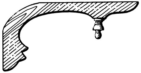 Timber corner bracket CB1 - long swept bracket with a small turned drop, scale profile drawing