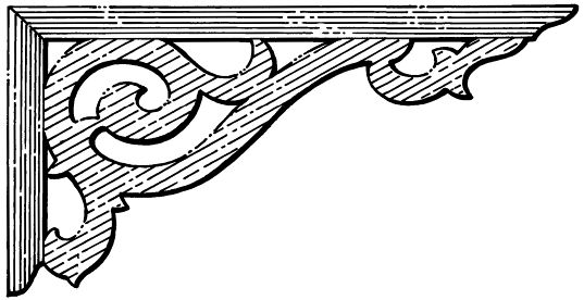 Timber corner bracket CB10 - long bracket with two pierced scrolls, scale profile drawing