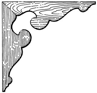 Timber corner bracket CB12 - scalloped wave-cut inner edge, cut solid, scale profile drawing