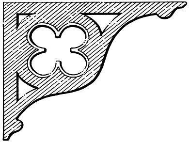 Timber corner bracket CB13 - square panel with a quatrefoil pierce, scale profile drawing