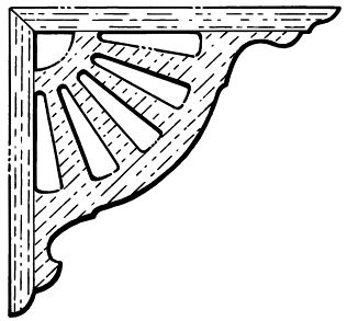 Timber corner bracket CB14 - fan of five radiating cut slots, scale profile drawing