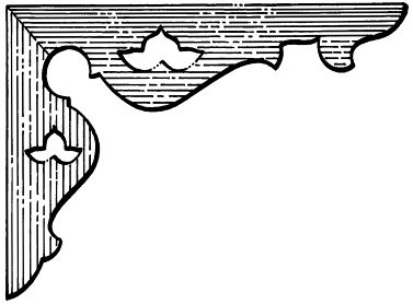 Timber corner bracket CB2 - wave-cut inner edge with two small leaf pierces, scale profile drawing