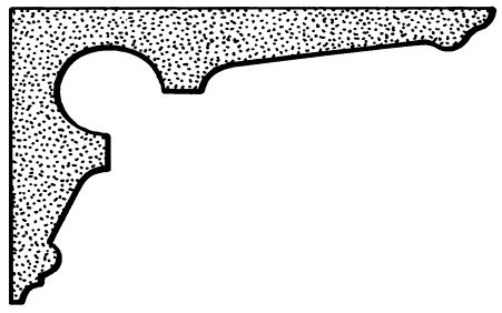 Timber corner bracket CB24 - long bracket with a round-topped notch and stepped edge, scale profile drawing
