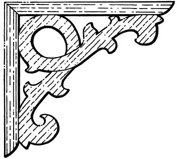 Timber corner bracket CB3 - round pierce beside a scrolled acanthus edge, scale profile drawing