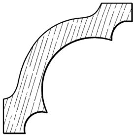 Timber corner bracket CB33 - simple quarter-round curve with notched ends, scale profile drawing