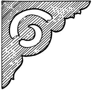 Timber corner bracket CB4 - bold spiral scroll with a scalloped edge, scale profile drawing