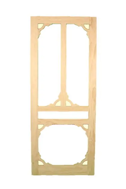 Timber screen door, photographed against white - view 2