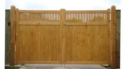 Timber gate WITTEN, installed on a front fence