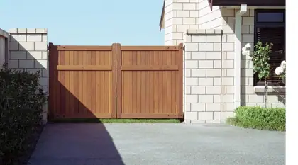 Timber gate PERTH, installed on a front fence