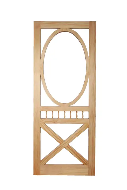 Timber screen door, photographed against white