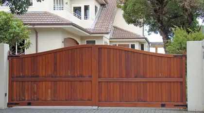 Timber gate CHARTERS, installed on a front fence