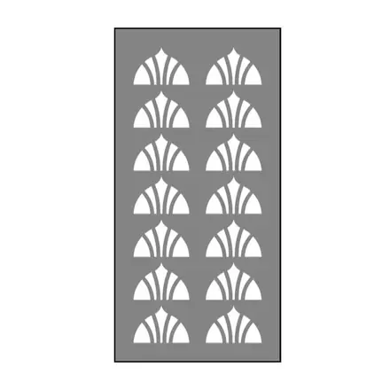 Timber privacy screen pattern, rows of fanned arch motifs, drawn as a panel