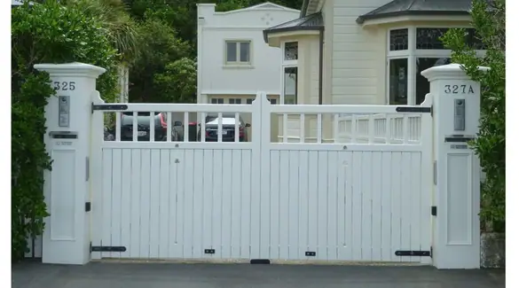 Timber gate ASPEN, installed on a front fence