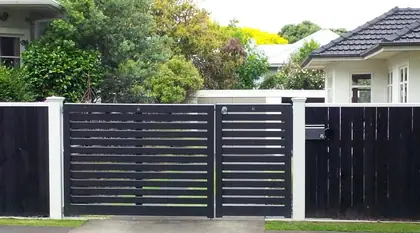 Timber gate FINLAY, installed on a front fence