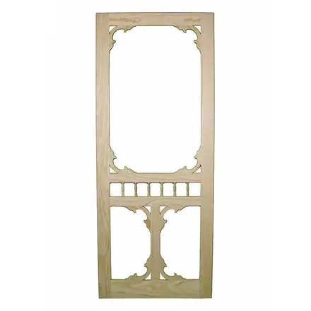 Timber screen door SD7, photographed against white