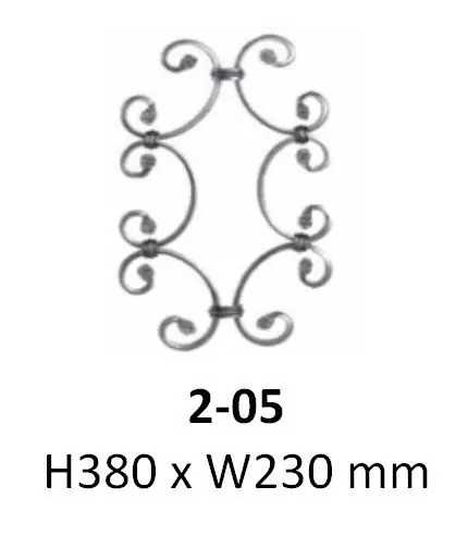 Wrought iron ornate insert, a taller scrolled panel on a catalogue plate