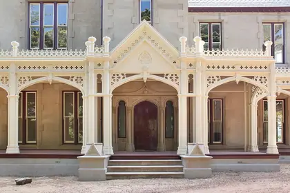 Turned timber verandah post, on a period home on a verandah