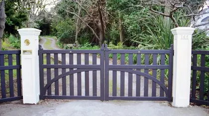 Photograph of a timber gate.