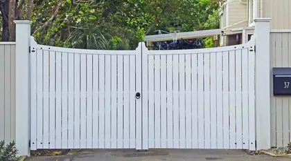 Photograph of a timber gate.