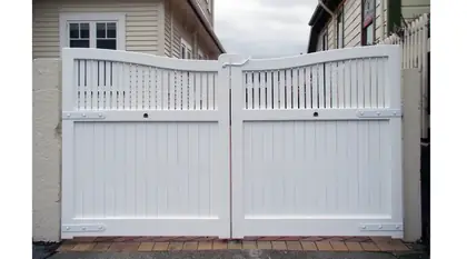 Photograph of a timber gate.