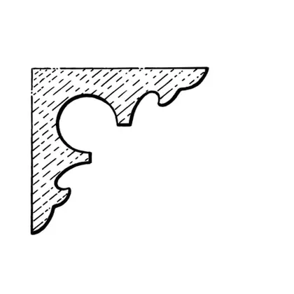 Photograph of a scrolled corner bracket. Trade code CB26.