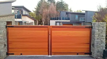 Photograph of a timber gate.