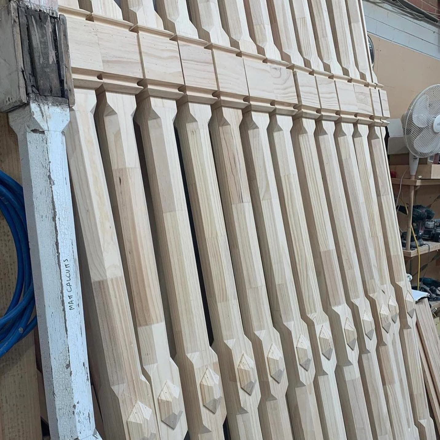 Timber balustrade assembly, turned balusters, stacked