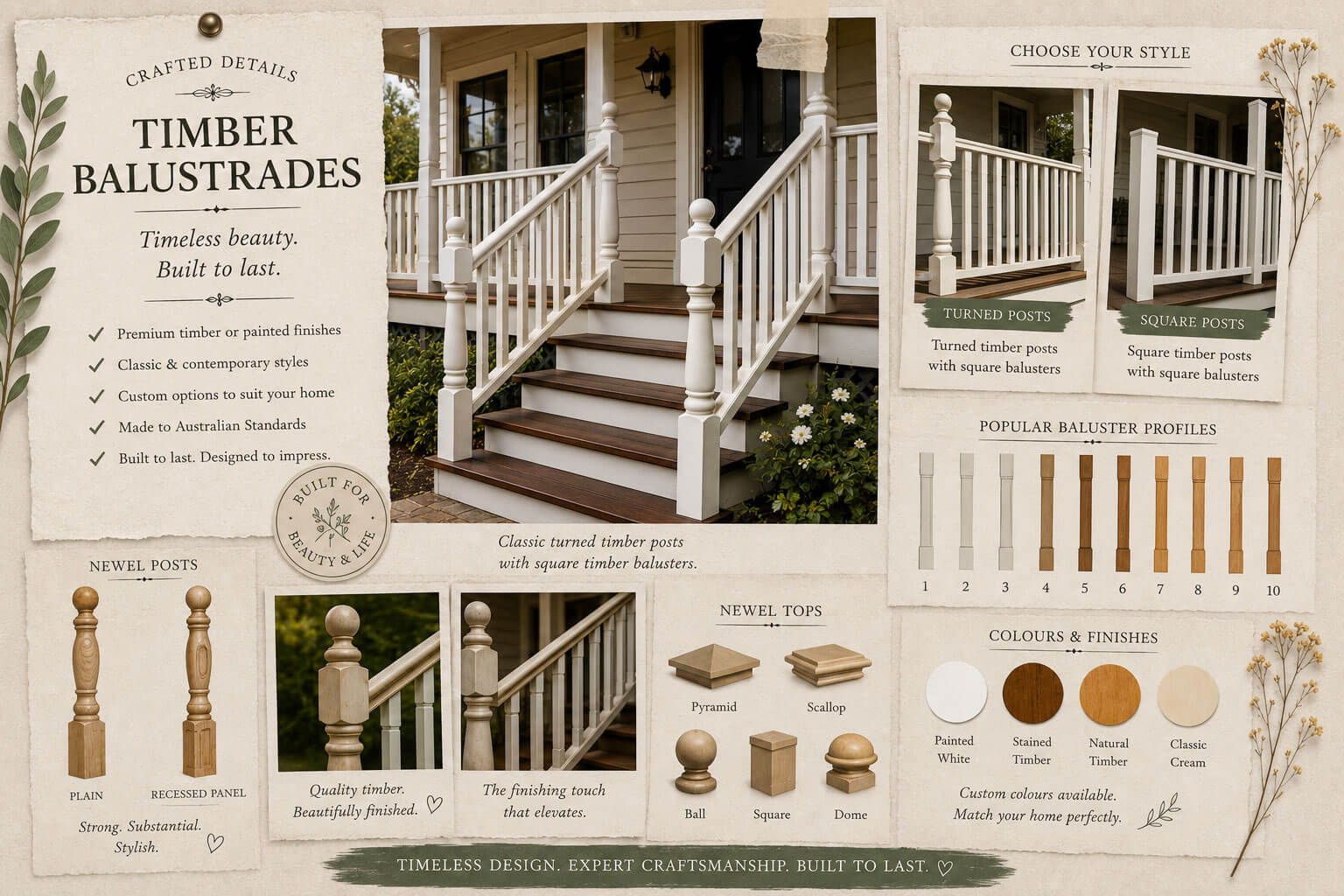 Timber balustrade assembly, assembled
