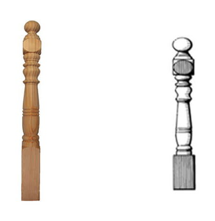 Turned timber dropper N4A - turned newel post photographed against white
