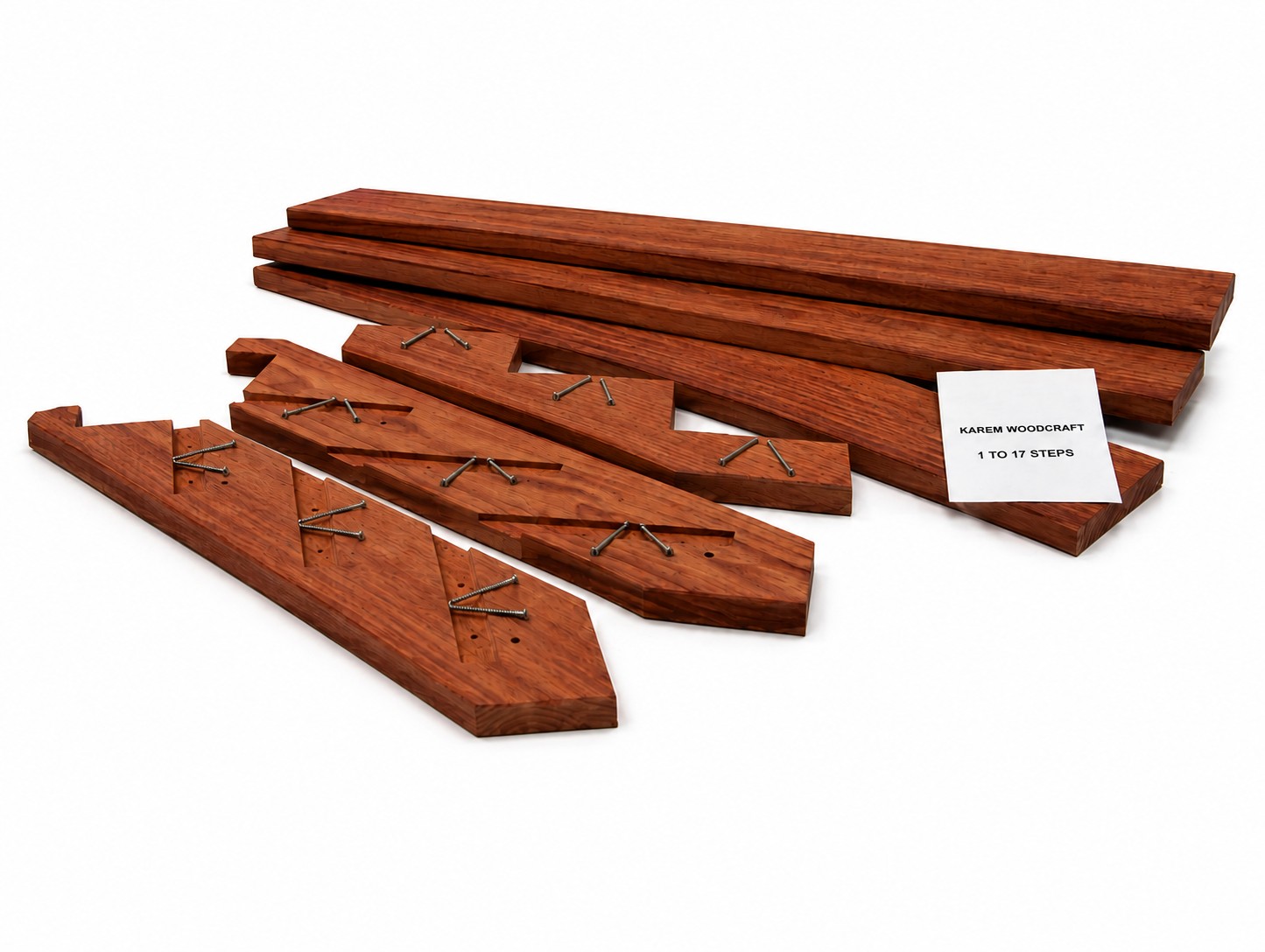 Complete flat-packed Merbau stair kit with treads, stringers, fixings and instructions
