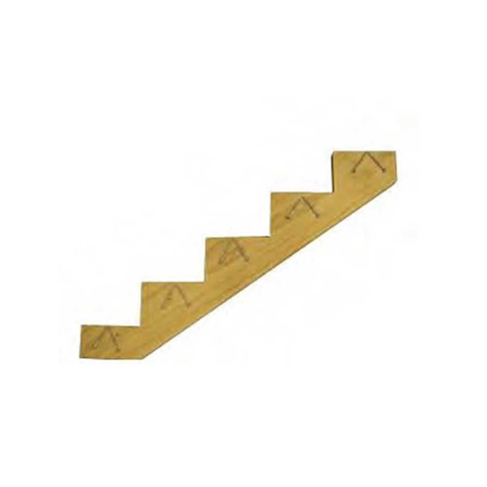 Sawtooth-cut stair centre support, step housings machined, on a plain background