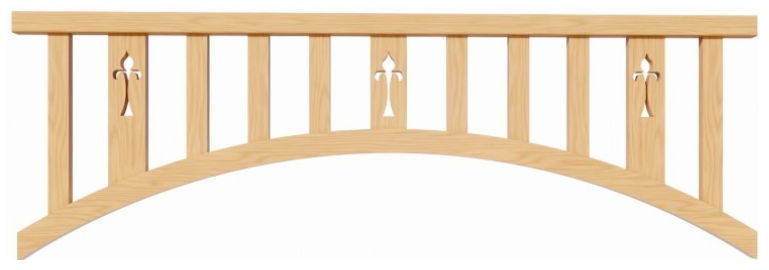 Arched panel drawing, vertical slats above a curved bottom rail