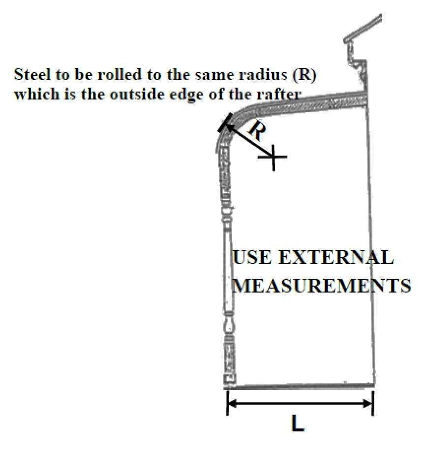 How to measure a curved verandah rafter, radius and length marked on a diagram